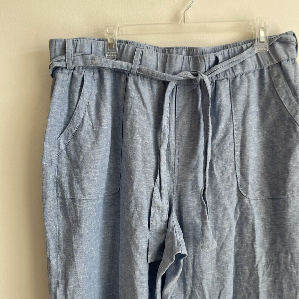 SOHO NY&CO Size XL Pants Blue Waist Tie Tapered Linen Blend NEW NWT - Picture 2 of 7